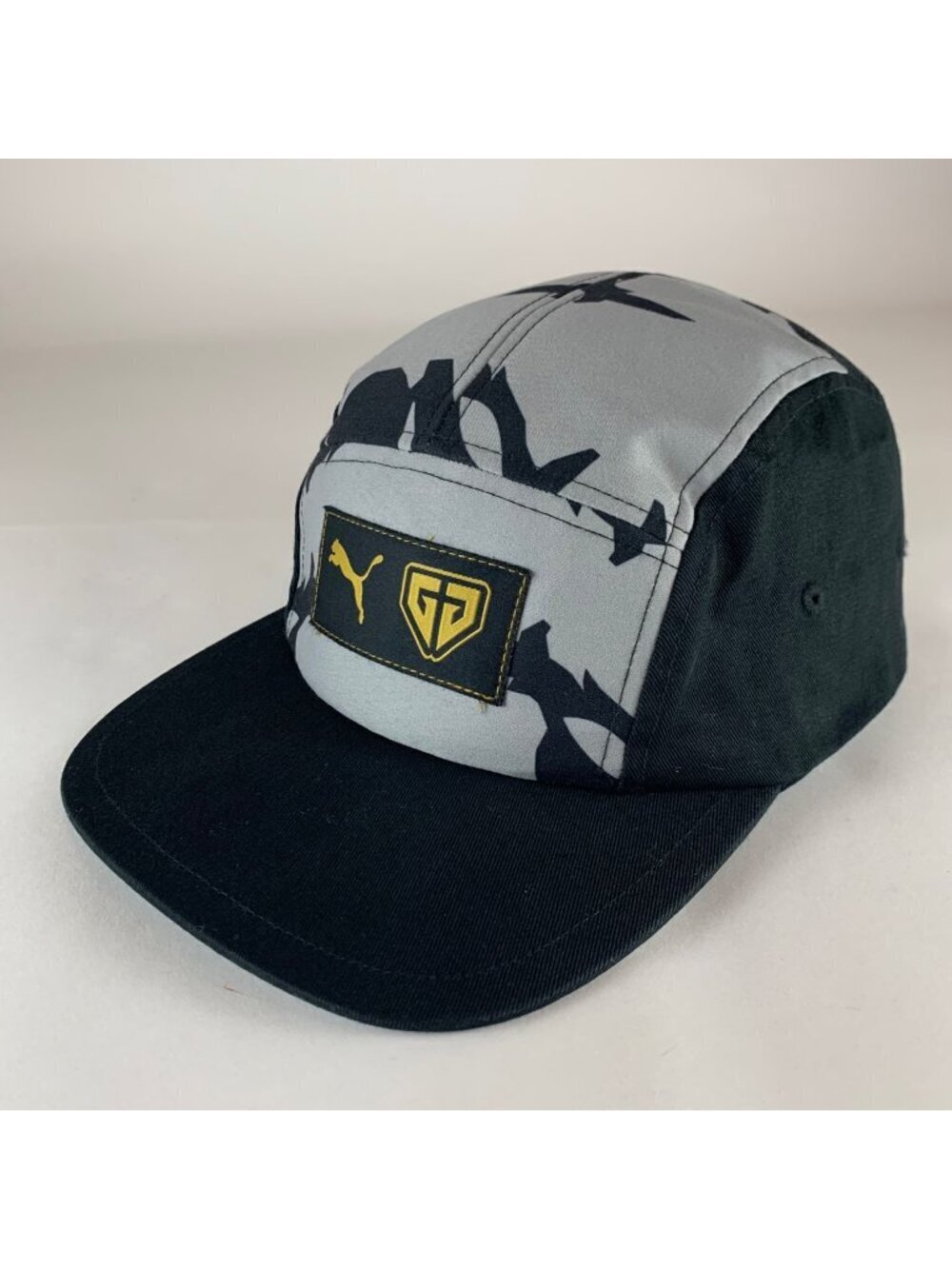 Puma x GG Mens Black Gray 5-Panel Strapback Adjustable Hat